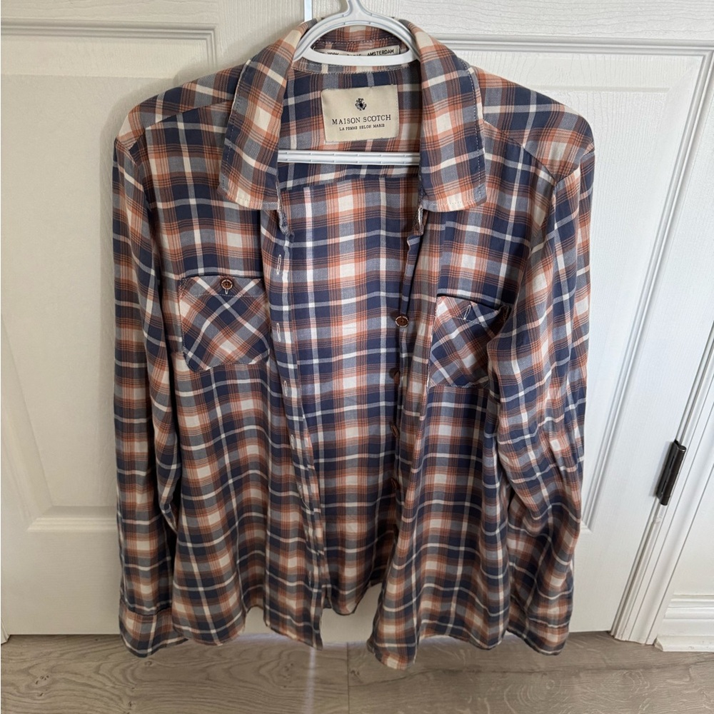 Scotch & Soda Blue and Orange Plaid Button Down Shirt